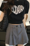 Tshirts Women Letter Print Knitted Black T Shirt Fashion Summer Casual Tees Korean T-shirt Crop Tops 2023 Ropa Mujer
