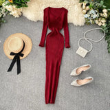 Women's Autumn And Winter 2025 New Korean Version Of Simple Solid Color Long Sleeves Tight Waist Thin Knit Long