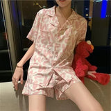 Sets Women Plaid Classic Retro Turn Down Collar Short Sleeve Loose Preppy Style Cozy Students Sleepwear Home Female