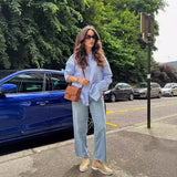 New Women's Simple Fashion Casual Loose Collar Single Buckle Long-Sleeved Shirt