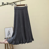 High Waist Skirts Womens Solid Plaid Vintage Casual Sweater Knitted Skirt for Woman Elastic Retro Skirt Faldas