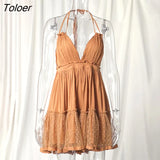 V Neck Bandage Tie Backless Sexy Mini Dress 2023 Summer Women Strap Dresses Boho Casual Beach Dress Female