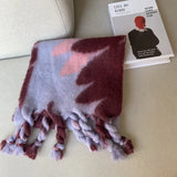Leaf Print Mohair Scarf Handmade Gradient Cashmere Scarf for Women in Winter