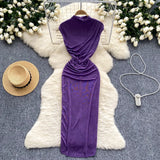 Royal Sister Dress Goddess Fan Temperament Heart Folds To Receive The Waist Thin Long Bag Of Hip