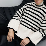 2021 Women Turtleneck Knitted Striped Sweater Autumn Winter New Clothes Ladies Korean Casual Loose Split Pullover Top
