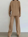 Women Casual Knitted Suits Elegant O-Neck Pullover Tops And Wide Leg Trousers 2 Piece Set 2022 Fashion Warm