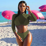 Mesh Three Pieces Bikini Set 2021 New Long Sleeve Swimwear Women Swimsuit Female Plus Size Bikini Bather Bathing Suit
