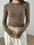 Basic Solid Long Sleeve Crop Top-Outfit