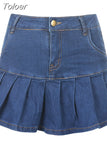 Pleated Mini Denim Skirt Women High Waist A Line Brown Micro Skirt Femme Girls Hot Jeans Skirts Grunge Bottom