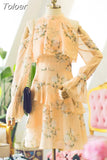 Philosophy 2023 Autumn Elegant Women Ruffles Yellow Dress Fashion Ladies Chiffon Dresses Party Girls Chic Floral