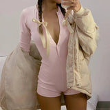 Pink Button Ribbed Playsuit-Outfit