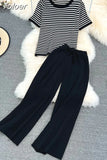 Women Tracksuit Summer Striped Knit Ppullover And Long Pants 2 Piece Sets Korean Casual Loose Outfits Knitted 2023 New