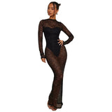 Toloer Hot Style Perspective Stitching Round Collar Female Sense Hot Girl Fashion Casual Tight Dress Female-Outfit
