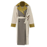Women Champagne Leather Plaid Big Size Trench New Lapel Long Sleeve Windbreaker Fashion Tide Spring Autumn 2023