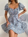 Sweetheart Neck Flounce Sleeve Mini