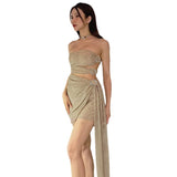 Breast Hollow Fine Flashing Dress Woman 2025 Summer New Hottie Sexy Dress