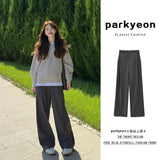Languid Feeling High Waist Broad Leg Sleet Suit Trousers Women Autumn Loose Thin Hanging Straight