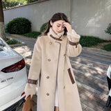 2021 Winter Long Warm Thick Faux Fur Coat Women with Belt Loose Casual Stylish Korean Fashion Jackets Double Breasted