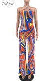 Color Block Print Rompers Spaghetti Strap Open Back Sleeveless High Waist Wide Leg Jumpsuits for Women Fashion