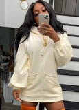Puff Sleeves Zipper Blank Hooded
