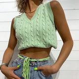 Style y2k Knitted Pullover Crop Tops Women Vintage Argyle Aesthetic Top Strawberry Print Harajuku Tank