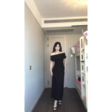 Pure Desire Short Sleeves Slanted Shoulder Fork Dress Temperament Slimmed Fashion Temperament Shoulder Long