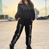 Rockmore Bone Rhinestone Women Sweatpants Casual Baggy Joggers Harem Pants Streetwear High Waist Cargo Trousers Grunge