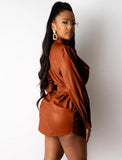 Formal Leather Blouse Dress with Matching