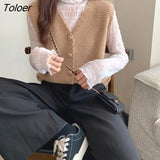 Sweater Vests Women All-match Gentle V-neck Chic Ulzzang Ladies Basic Fashion Casual Knitting Sweaters Sleeveless