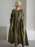 Simple A-line Pullover Round Neck Cotton Linen Dresses for Women Women's Solid Color Dress Elegant Casual Women's