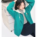 Women Fleece Coat with Hat 2022 Autumn Long Sleeve Loose Baseball Jackets Uniform Green Streetwear Warm Casual