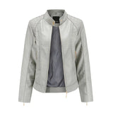 VAREY LIN New Spring Autumn Moto Biker Pu Coat Women Casual Stand Collar Zipper Faux Leather Jacket Lady Casual Slim
