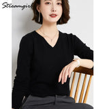 Women's Sweater 2021 White Jumper V Neck Ladies Winter Clothes Women Sweater Knitted Pullovers Sweaters For Women Fashion