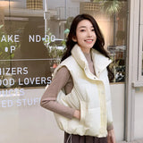 Short Cotton-Padded Jacket Vest Female Senior Sense Winter College Wind 2024 New Short Fried Street Collar Vest Thick Coat-Outfit