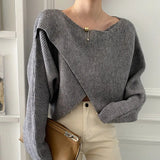 Green Cross Big Size Knitting Sweater Loose Fit Round Neck Long Sleeve Women Pullovers New Fashion Tide Autumn Winter