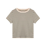Toloer Striped Short-Sleeved T-Shirt Women's Design Sense Round Collar Bottom Shirt 2024 Summer Loose Casual Student Coat
