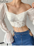 Sexy Versatile Square Neck Transparent Bell Sleeves Fashion Simple Advanced Classic Hot Mature Feminine Women's Short