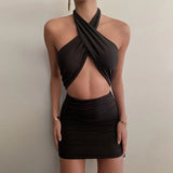women's dress 2021 sleeveless sexy halter mini dress women bodycon sundress hollow out streetwear party club wear