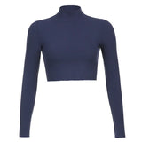 Stretch Rib Solid Color Long-Sleeved T-Shirt-Outfit