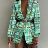 Sexy Print Colorblock Blazers For Women Notched Collar Long Sleeve Straight Jackets Female Autumn Clothing 2023