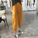 Pants Women Wide-leg Big Pockets Basic New M-3XL Solid Elastic High Waist Ladies Trendy Mujer Leisure Trousers Summer