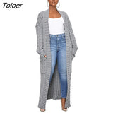 Winter Long Sleeve Knitted Sweater Cardigans Pocket Long Coat Street Elegant Jumpers Women Clothing Knit Coat