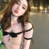 Sleeve Dress Tender Pink Kawaii Backless Sexy Slash Neck Patchwork Slim Retro Basic Students Ulzzang Elegant Casual
