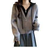 Toloer Fake Two Short Hooded Sweater Coat Women Autumn Fat Mm Thin Belly Knitted Shirt