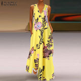 Printed Maxi Dress ZANZEA 2022 Women's Sundress Casual Summer Long Vestido Female V Neck Party Robe Femme Linen Dress