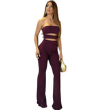 2025 New Solid Color High-Neck Long Sleeve Tops To Repair Hollow Micro-Tlammous Trousers Set