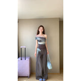 Ink Dizziness Dye Shoulder Niche Mesh Short-Sleeved Hottie Straight-Legged Slack