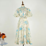 Court Style High Design Feeling Heavy Industry Nail Drill Short Sleeve Single Buckle Dress +