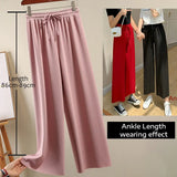 Slacks Women's Loose Summer Long Pants Soft Ice Silk Full-Length Black Wide Leg Pants Women Khaki High Waisted