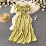New Fashion Floral Robe Print Long Dress Ruffle Maxi Sundress Bohemian Women Summer Sexy Casual Elegant Strapless